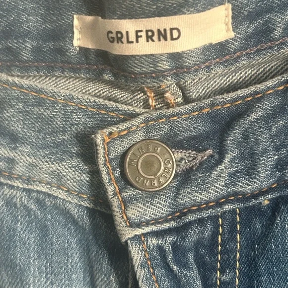 New GRLFRND The Helena Straight Leg Medium Wash Blue Distressed Ankle Denim Jean - Picture 3 of 11